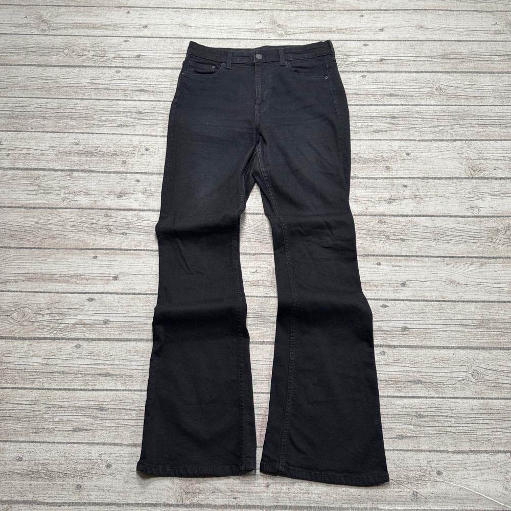 H&M &Denim Jeans Women's 28x30 Black Flare Denim High Rise Bell Bottoms Stretch